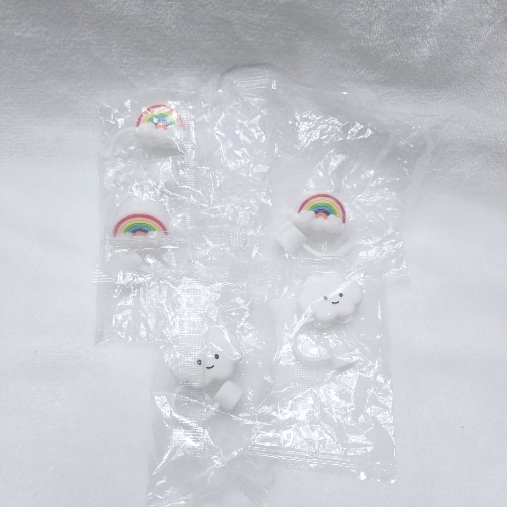 5 Pcs Cloud and Rainbow Straw Covers Cap Silicone Straw Topper Reusable